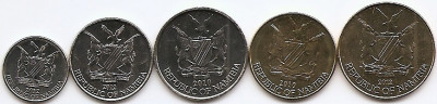 Namibia Set 5 - 5, 10, 50 Cents, 1, 5 Dolari 2010/15 - B11, UNC !!! foto