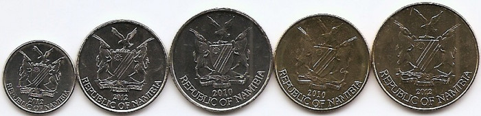 Namibia Set 5 - 5, 10, 50 Cents, 1, 5 Dolari 2010/15 - B11, UNC !!!