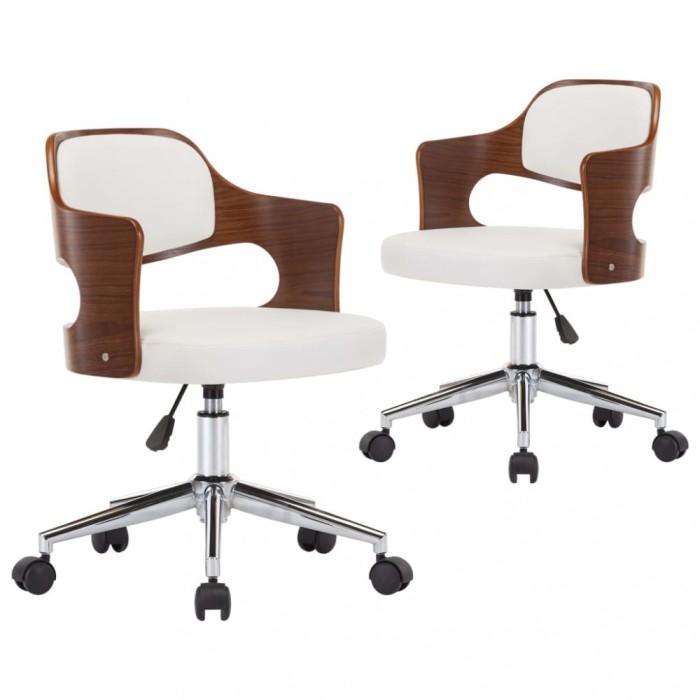Scaune pivotante, 2 buc. alb, lemn curbat &amp; piele ecologica