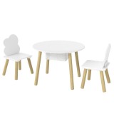 AIYAPLAY Masă pentru copii cu scaune și spațiu de depozitare, set de mobilier pentru copii 3 piese &icirc;n alb și natural pentru camera de joacă și dormito