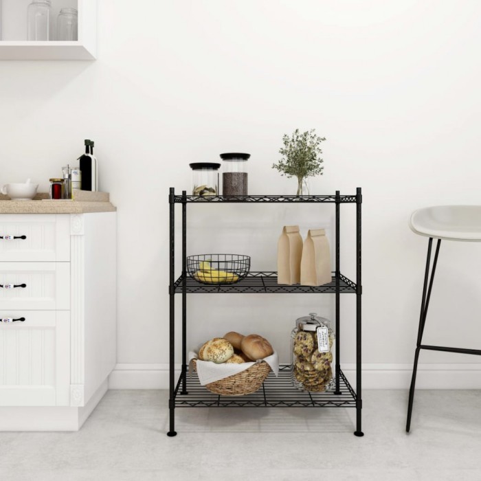 vidaXL Raft de depozitare, 3 niveluri, negru, 60 x 35 x 76 cm, 150 kg 324620