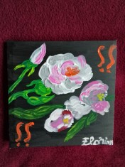 TABLOU PE PANZA CU SASIU NOU 20X20 CM FLORI ACRILIC PRET 50 LEI NEGOCIABIL PICTOR FLORIAN