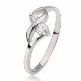 Inel din argint - linie curbă, lucioasă, două ştrasuri rotunde, transparente, &icirc;n monturi - Marime inel: 50