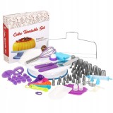 Set patiserie cu platou rotativ, 137 piese cu sabloane pentru ornarea prajiturilor Household NewTrend