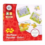 Set 3 Puzzle Lemn BigJigs Jungla Vesela, Leu, Elefant, Zebra, 6 Piese, 2+ Ani