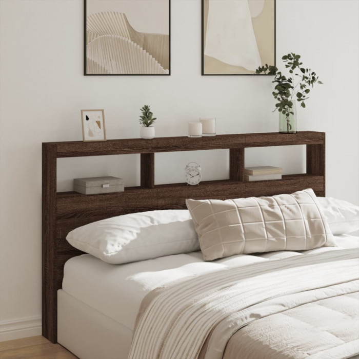 Tablie de pat cu dulap si LED, stejar maro, 180x17x102 cm GartenMobel Dekor
