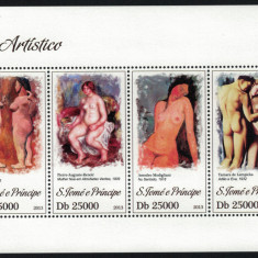 S. TOME E PRINCIPE 2013 - Picturi, Nuduri / colita+bloc MNH