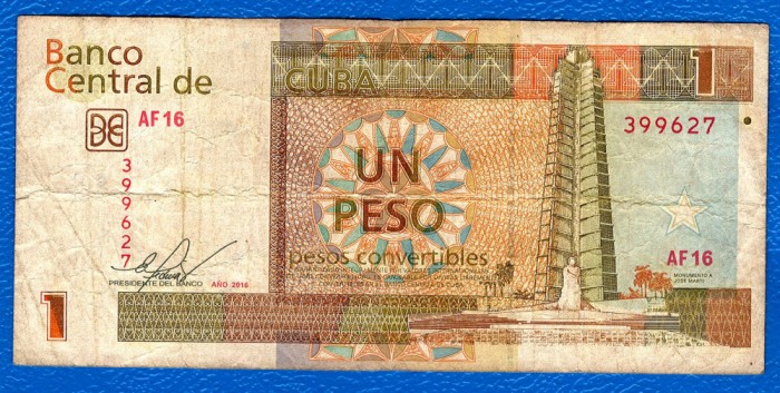 (2) BANCNOTA CUBA - 1 PESO CONVERTIBLES 2016, MONUMENTUL LUI JOSE MARTI