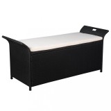vidaXL Bancă de depozitare cu pernă, negru, 138 cm, poliratan