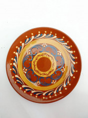 Farfurie ceramica lut smaltuit, hand made pictata manual, rustic, etno foto