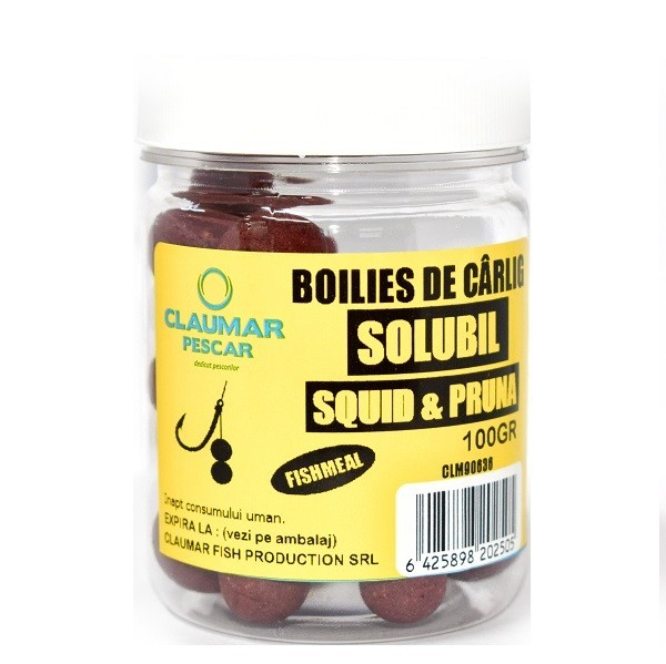 Boilies Claumar Fishmeal De Carlig Solubile Squid Pruna 100gr
