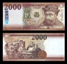 UNGARIA █ bancnota █ 2000 Forint █ 2016 █ P-204a █ UNC █ necirculata