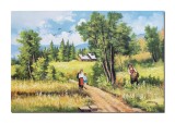 Cumpara ieftin Tablou peisaj din natura gigant pictat manual living, Amintiri din copilarie, la bunici, 120x80cm ulei pe panza, Constantin Feraru