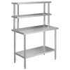Masă de lucru inox vidaXL, 120x60x150 cm, cu raft, profesională, bucătărie restaurant, blat inox, depozitare alimente, argintiu