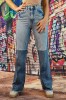 F932-100 Blugi evazati cu talie inalta model din petece, 34, 36, 38, 40
