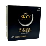 Set SKYN Unknown Pleasure +, fără latex , extra subțiri, aromate, texturate și stimulatoare, 53 &plusmn; 2 mm, 42 buc