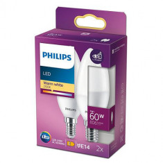 2 Becuri LED Philips B38, EyeComfort, E14, 7W (60W), 806 lm, lumina calda
