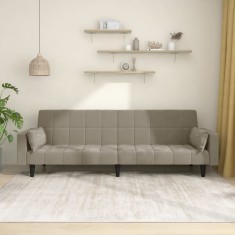 Canapea extensibilă cu 2 locuri, 2 perne, gri deschis, catifea