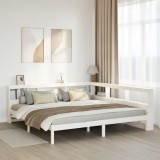 Cumpara ieftin Pat cu bibliotecă fără saltea, alb, 200x200 cm, lemn masiv pin