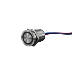 Buton tactil piezoelectric SPST 19mm inox, LED rosu verde, NO, 12-24V DC, 0.2A, IP67, cu mentinere