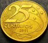 Moneda 25 CENTAVOS - BRAZILIA, anul 2001 * cod 1263, America Centrala si de Sud