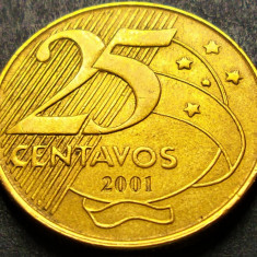 Moneda 25 CENTAVOS - BRAZILIA, anul 2001 * cod 1263