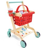 Jucarie din lemn - Carucior rosu de cumparaturi (10 piese)