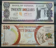 BC32, 2 bancnote necirculate Guyana-20 si 50 dolari foto