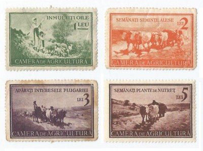 *Romania, lot 1067 cu 4 timbre fiscale pentru agricultura, 1930, MH/MNH foto
