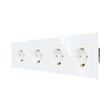 Priza schuko cvadrupla Luxion LX-4MP010G-W, incastrat, contact de protectie, rama din sticla inclusa, alb