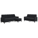 Cumpara ieftin Set de canapele cu perne, 3 piese, negru, catifea