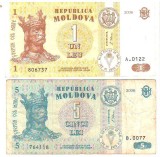 SV * Moldova / Basarabia LOT 1 LEU (VF+) si 5 LEI (VG) 2006