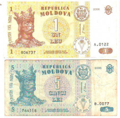 SV * Moldova / Basarabia LOT 1 LEU (VF+) si 5 LEI (VG) 2006 foto