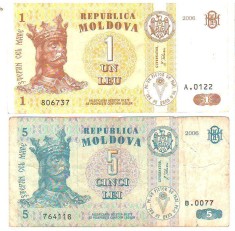 SV * Moldova / Basarabia LOT 1 LEU (VF+) si 5 LEI (VG) 2006