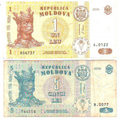 SV * Moldova / Basarabia LOT 1 LEU (VF+) si 5 LEI (VG) 2006