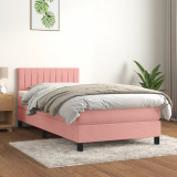 VidaXL Pat box spring cu saltea, roz, 90x190 cm, catifea