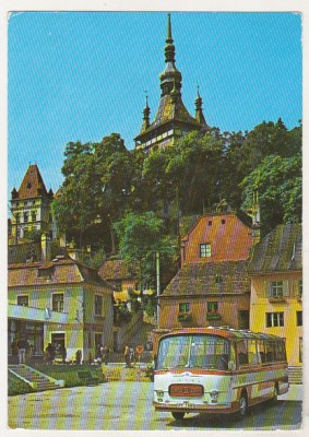 bnk cp Sighisoara - Vedere spre cetate - circulata - marca fixa foto