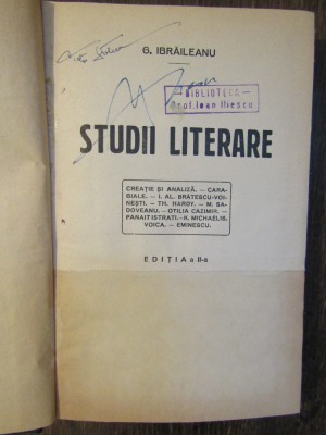 Studii literare - G. Ibrăileanu foto