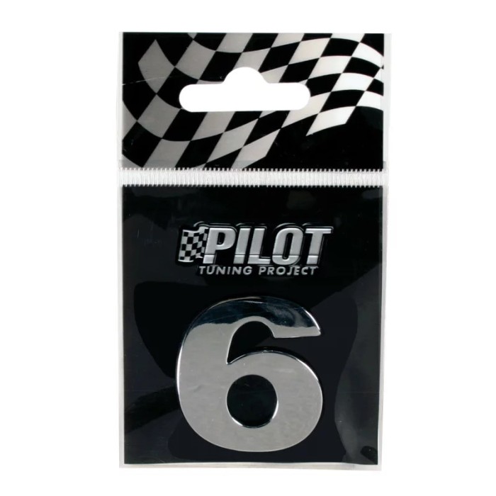 Autocolant 3D crom Type-3 (28mm) cifra - &quot; 6 &quot; Garage AutoRide
