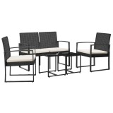 Cumpara ieftin Set mobilier de gradina cu perne, 5 piese, negru, PP ratan