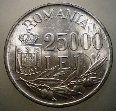 R.127 ROMANIA MIHAI I 25000 LEI 1946 XF/AUNC EROARE RARA 3 foto