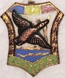 CY - Insigna "A.G.V.P.S. AGVPS (Asociatia Generala a Vanatorilor &amp; Pescarilor Sportivi)" RSR comunism 2 cm x 2 cm / rata prindere ferma Stare! RARUTA