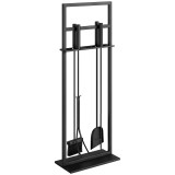 Outsunny Set de ustensile pentru șemineu din metal 5 piese cu perie, lopată, poker, clește și suport Negru | Aosom Romania
