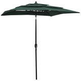 VidaXL Umbrelă de soare 3 niveluri, st&acirc;lp de aluminiu, verde, 2x2 m