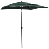 VidaXL Umbrelă de soare 3 niveluri, st&acirc;lp de aluminiu, verde, 2x2 m