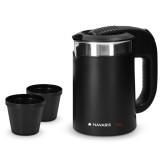 Fierbator de voiaj Navaris dublu perete, 1100W, 0,5L, portabil, ideal camping, negru, 48676.01