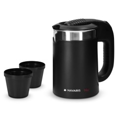 Fierbator de voiaj Navaris dublu perete, 1100W, 0,5L, portabil, ideal camping, negru, 48676.01