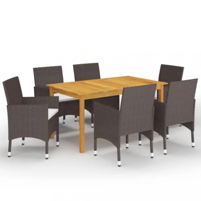 vidaXL Set de masă pentru grădină, 7 piese, cu perne, maro
