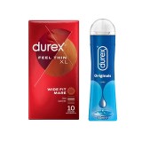 Cumpara ieftin Pachet Durex Prezervative Feel Thin XL 10 bucati + Lubrifiant Originals 50 ml