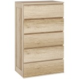 HOMCOM Comodă 5 sertare mobilier de depozitare design minimalist 60 x 38 x 100 cm lemn natural | Aosom Romania
